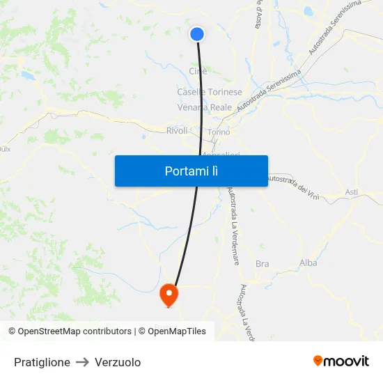 Pratiglione to Verzuolo map