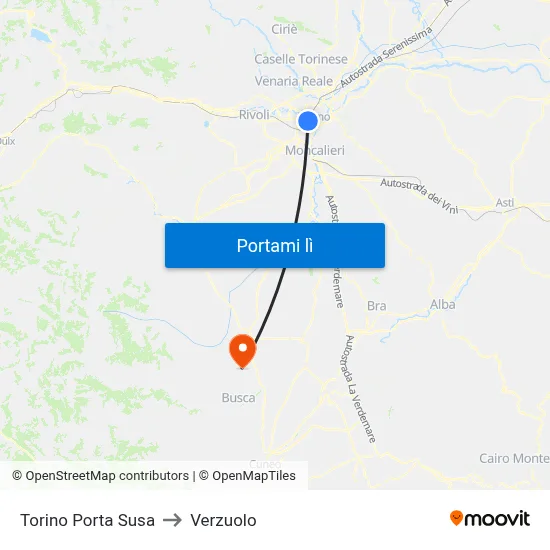 Torino Porta Susa to Verzuolo map