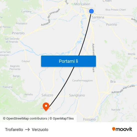 Trofarello to Verzuolo map