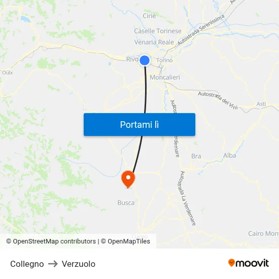 Collegno to Verzuolo map