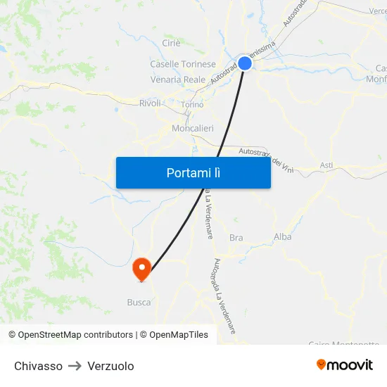 Chivasso to Verzuolo map