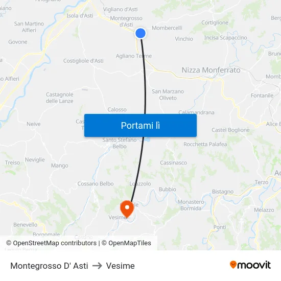 Montegrosso D' Asti to Vesime map