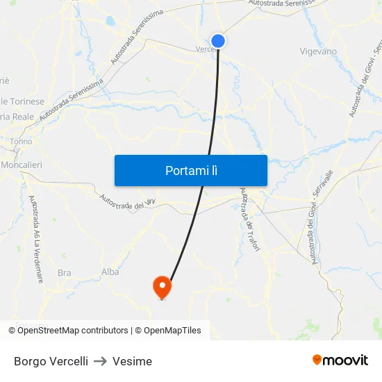 Borgo Vercelli to Vesime map
