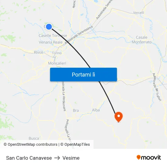 San Carlo Canavese to Vesime map
