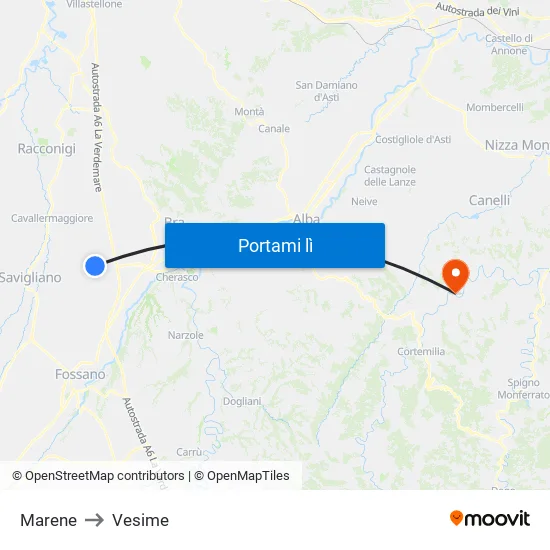 Marene to Vesime map