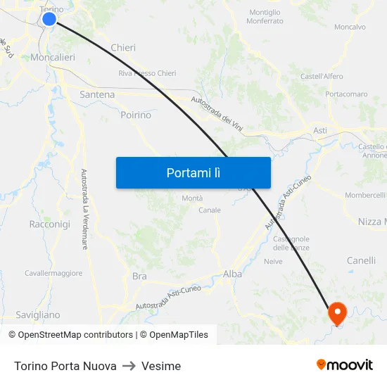 Torino Porta Nuova to Vesime map