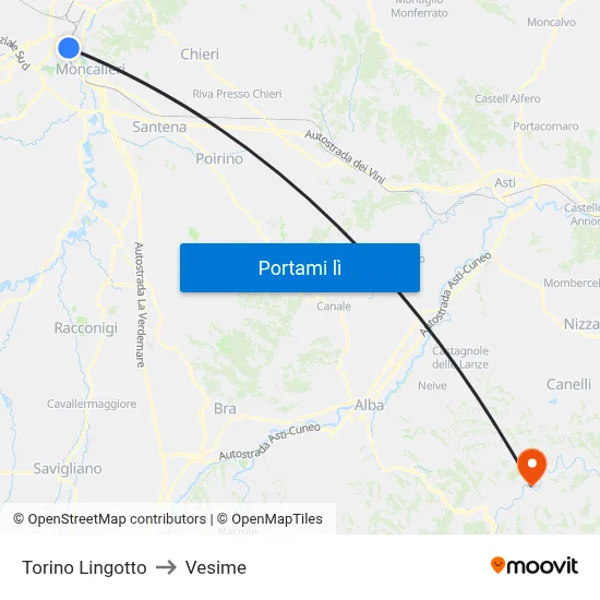 Torino Lingotto to Vesime map