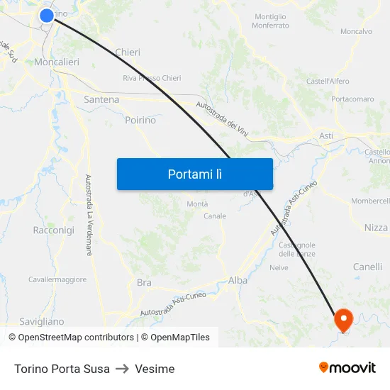 Torino Porta Susa to Vesime map