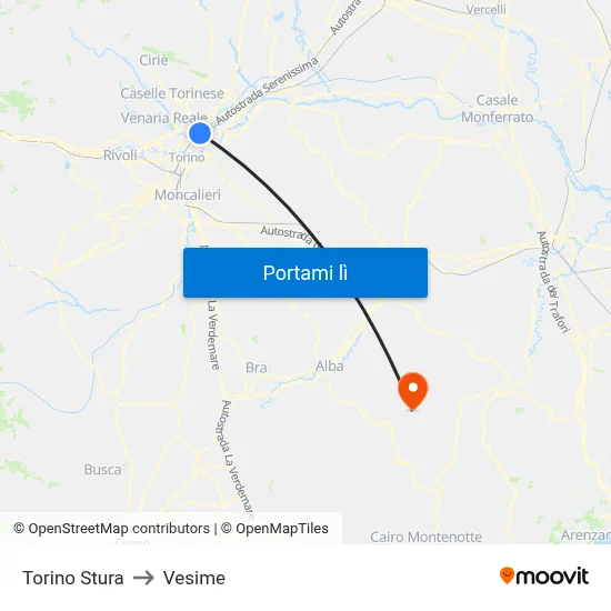 Torino Stura to Vesime map