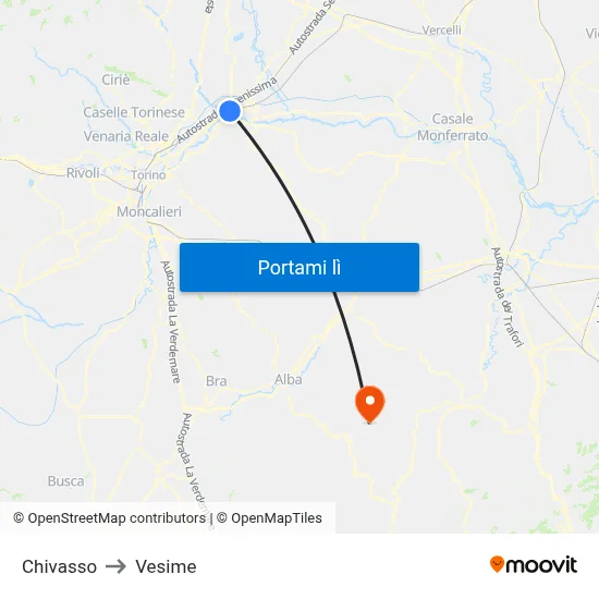Chivasso to Vesime map