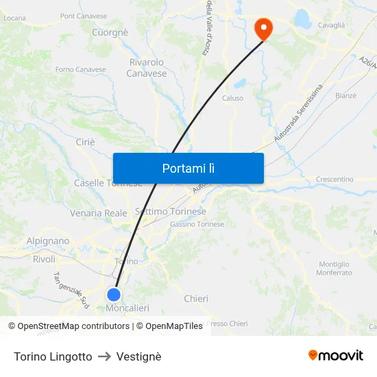 Torino Lingotto to Vestignè map