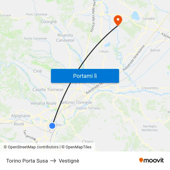 Torino Porta Susa to Vestignè map
