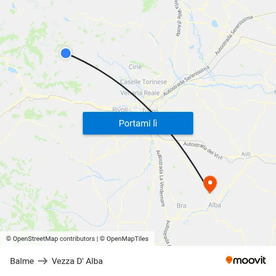 Balme to Vezza D' Alba map
