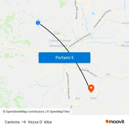 Cantoira to Vezza D' Alba map