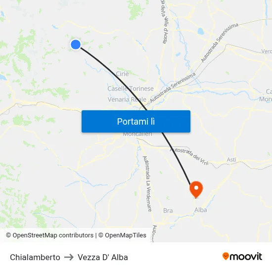 Chialamberto to Vezza D' Alba map