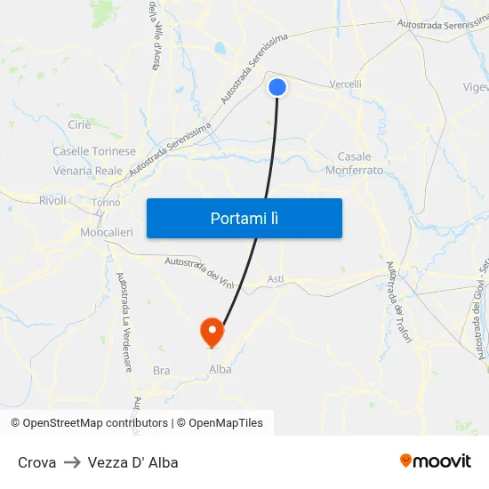 Crova to Vezza D' Alba map