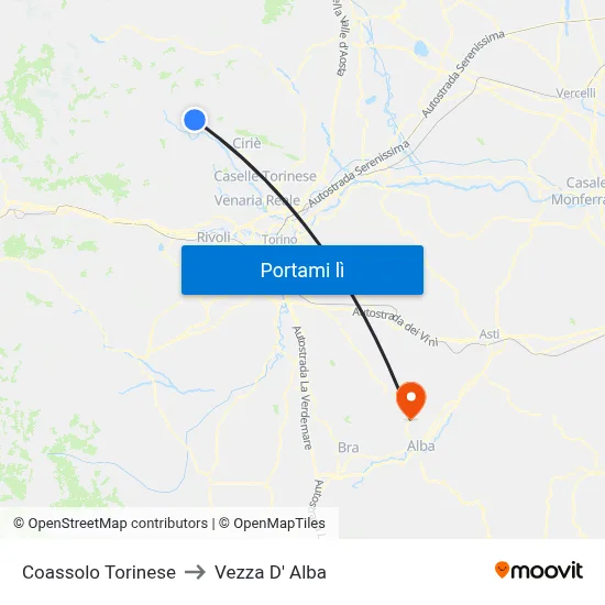 Coassolo Torinese to Vezza D' Alba map