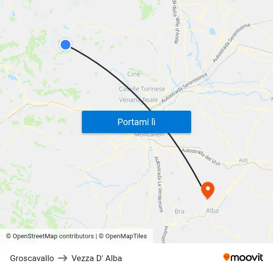 Groscavallo to Vezza D' Alba map