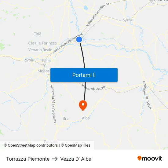 Torrazza Piemonte to Vezza D' Alba map