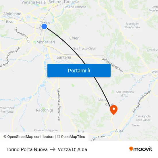 Torino Porta Nuova to Vezza D' Alba map