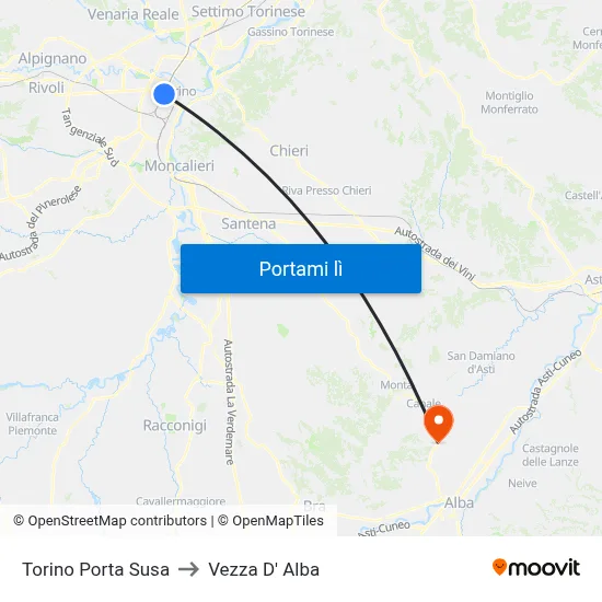 Torino Porta Susa to Vezza D' Alba map