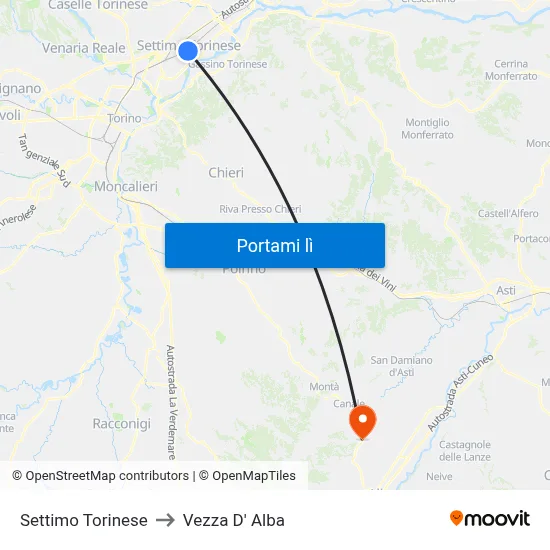 Settimo Torinese to Vezza D' Alba map