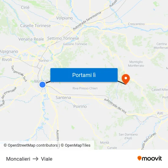 Moncalieri to Viale map