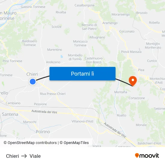 Chieri to Viale map