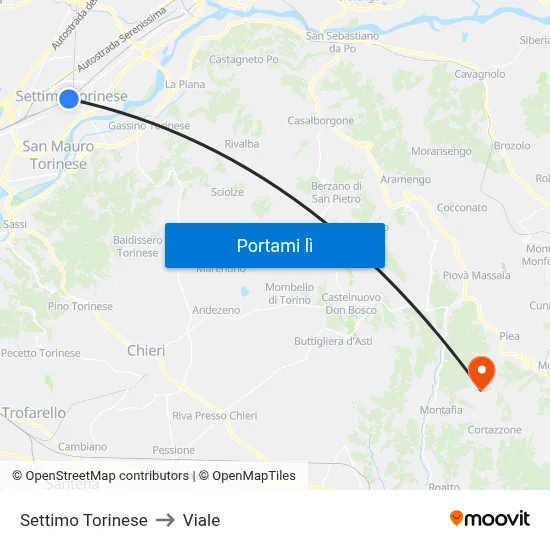 Settimo Torinese to Viale map