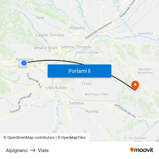 Alpignano to Viale map