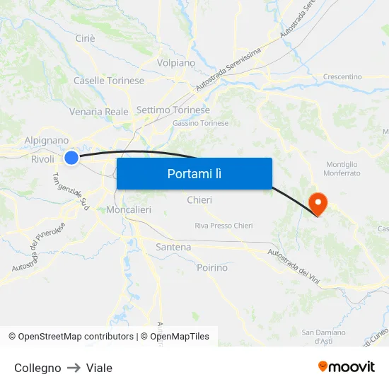 Collegno to Viale map