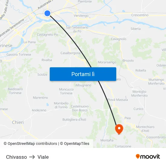 Chivasso to Viale map