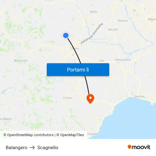 Balangero to Scagnello map