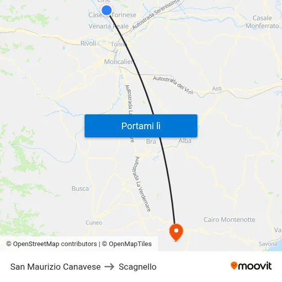 San Maurizio Canavese to Scagnello map