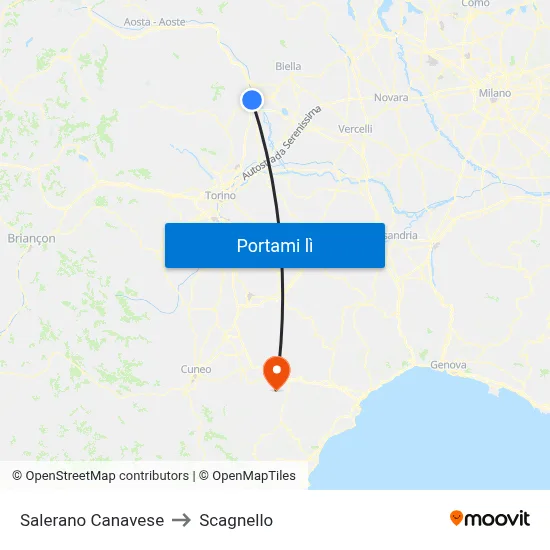 Salerano Canavese to Scagnello map