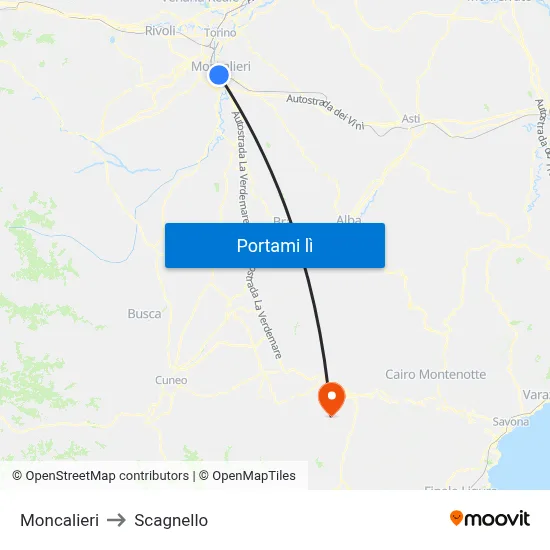 Moncalieri to Scagnello map