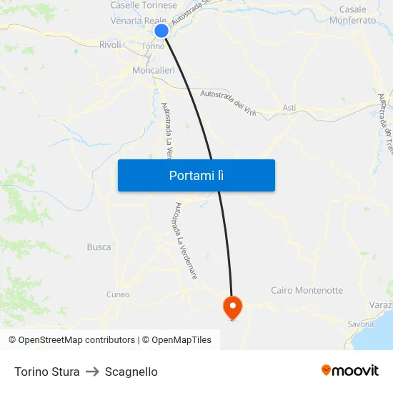 Torino Stura to Scagnello map