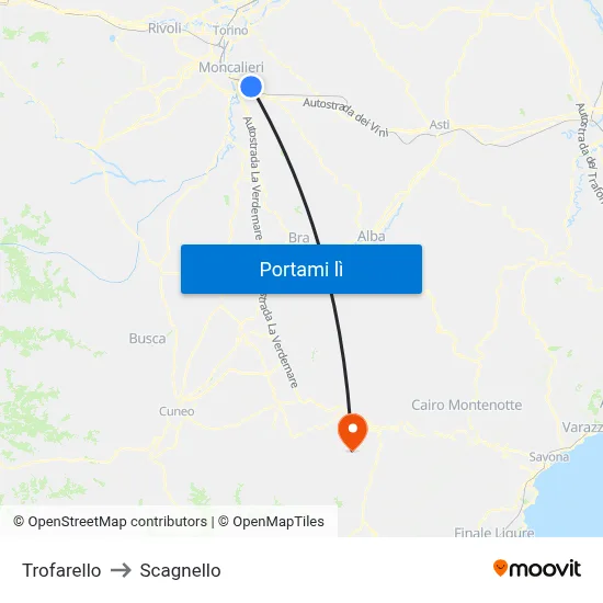 Trofarello to Scagnello map