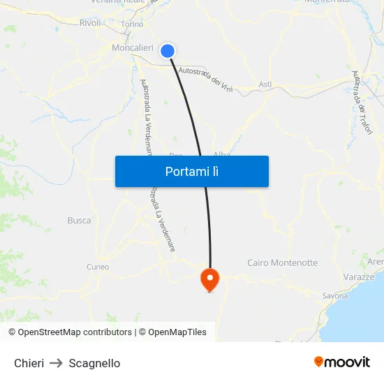 Chieri to Scagnello map