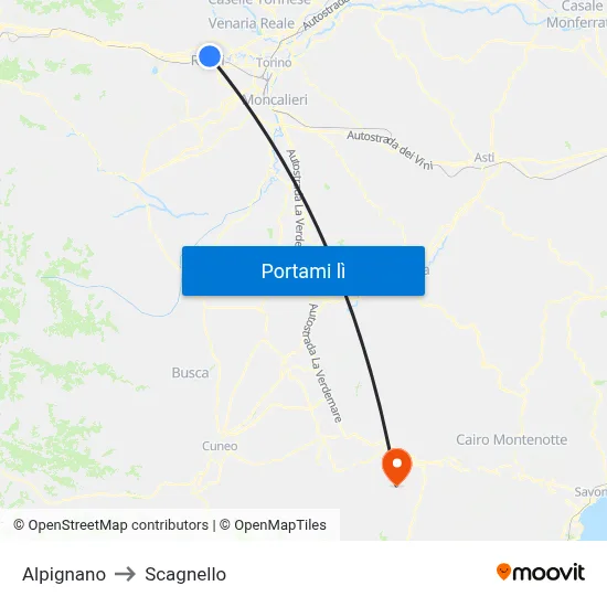 Alpignano to Scagnello map
