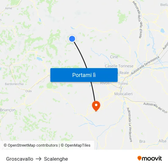 Groscavallo to Scalenghe map