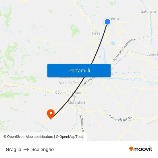 Graglia to Scalenghe map