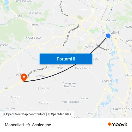 Moncalieri to Scalenghe map