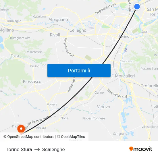 Torino Stura to Scalenghe map