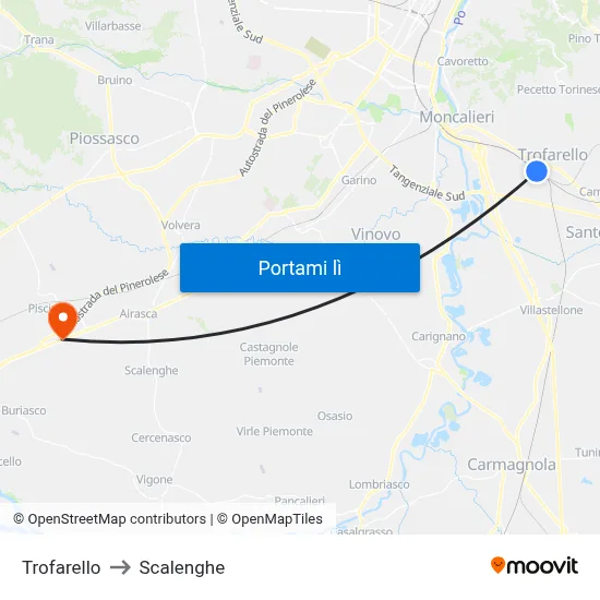 Trofarello to Scalenghe map
