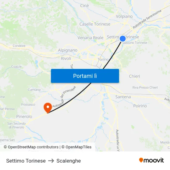 Settimo Torinese to Scalenghe map