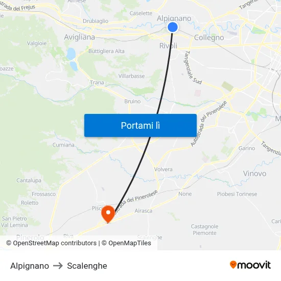 Alpignano to Scalenghe map