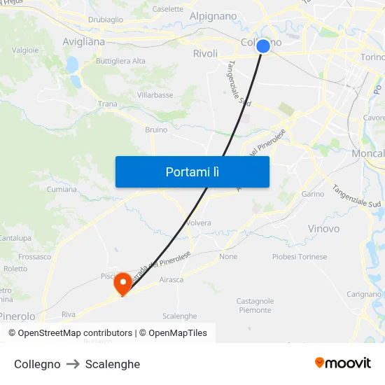 Collegno to Scalenghe map