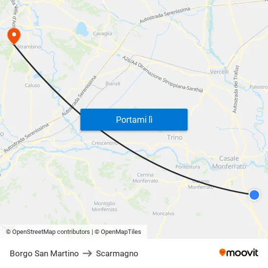 Borgo San Martino to Scarmagno map