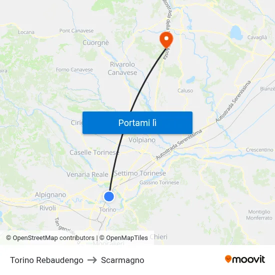 Torino Rebaudengo to Scarmagno map